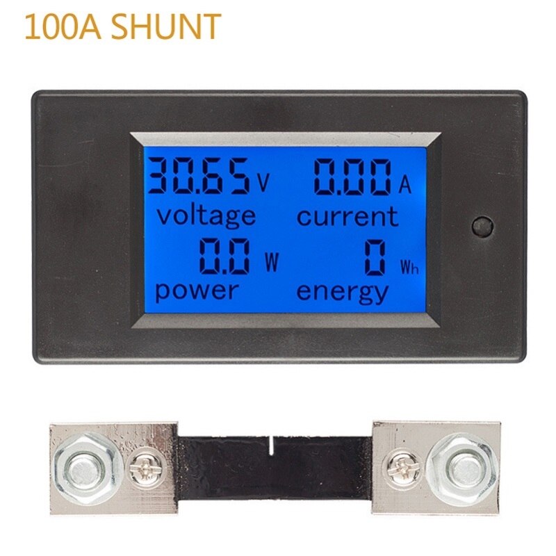 Dc digitalt panel voltmeter ampere meter 6.5-100v 4 in1 lcd volt strøm watt strømforbrug meter bulit-in shunt: -en