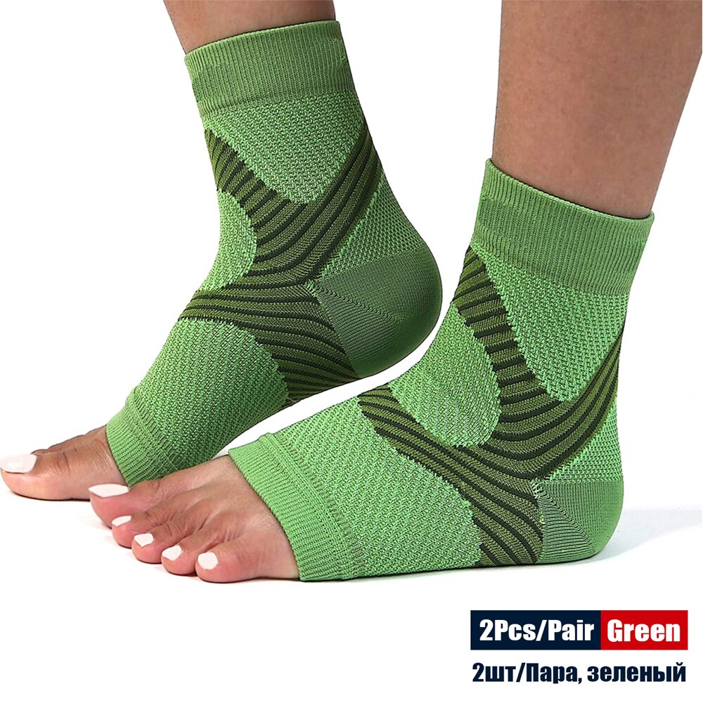2Pcs/Pair Foot Compression Sleeve Open Toe Compression Socks Planter Fasciated Brace Night Splint for Achilles Tendonitis Brace: Green / S-M