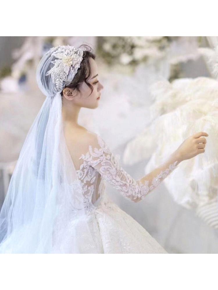 Women Lace Edge Short Wedding Veil Cathedral Ivory Bridal Headdress Bride Marriage Accessories: Default Title