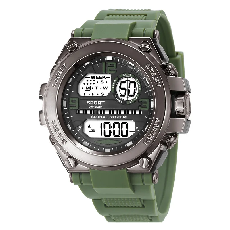 Reloj deportivo multifunción para hombre, reloj despertador luminoso resistente al agua, reloj Digital LED para hombre, reloj de pulsera electrónico con Esfera Grande para hombre: Bronze