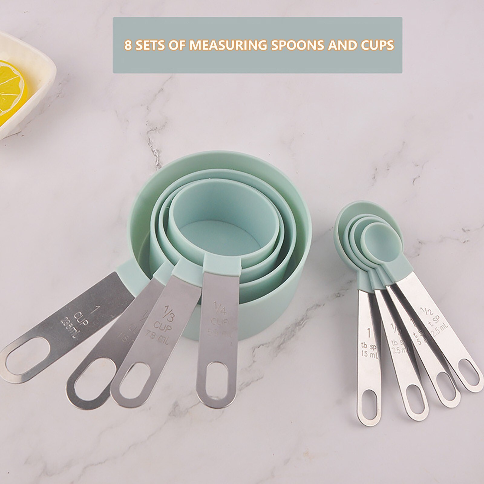 8Pcs Green Plastic Measuring Spoons Cups Set Tools Measure For Baking Coffee Kitchen Accessories Outils Mesure Balances