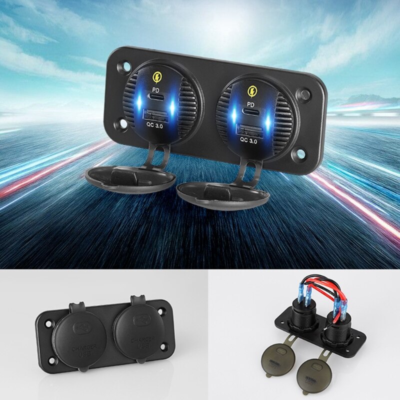 12v/24v dual-anschlüsse ,  qc3.0 usb-anschlüsse , 18w schnellladeanschlüsse typ c, pd usb-c kfz-ladebuchse