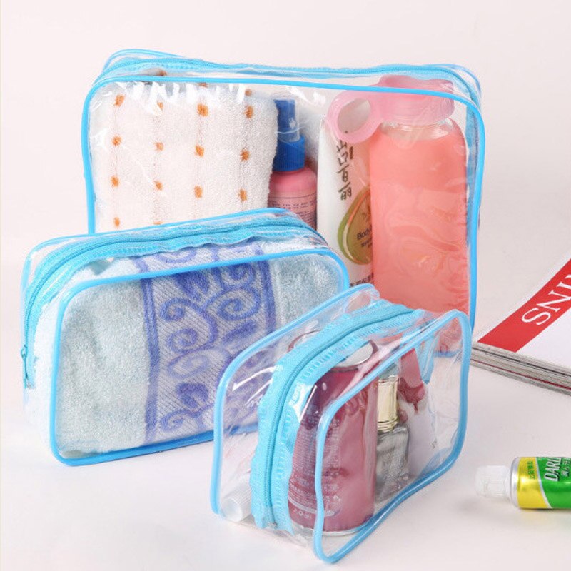 3 Stks/pak Pvc Transparante Make-Up Tas Waterdichte Organizer Toilettas Opslag Wassen Pouch Reizen Cosmetische Tas Volwassenen Zip Bad Tote: blue