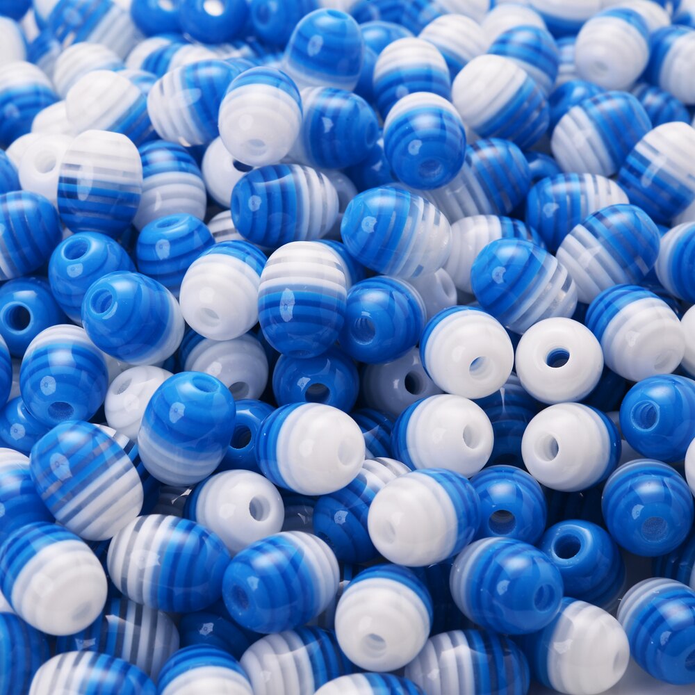 30 stück 8 x 10mm farbige acryl-streifenperlen, Oval, weiß, bunte mischung, abstandshalterperlen für schmuckherstellung, diy-armbänder, handgefertigte schmuckteile: 5