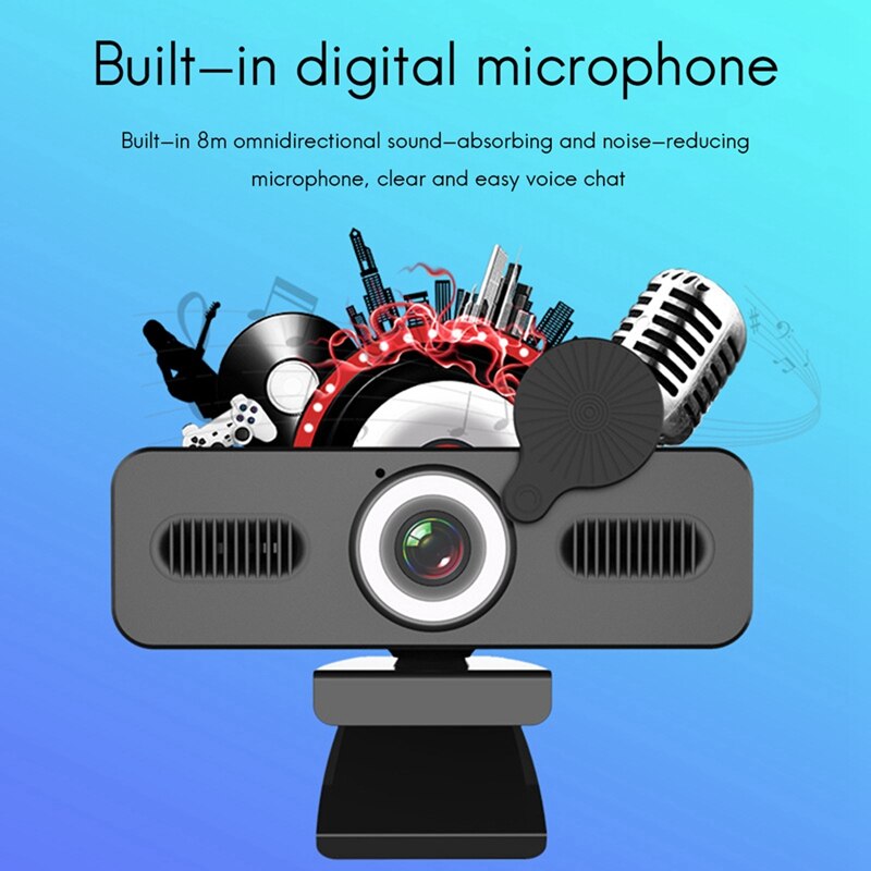 C360 Computer Camera Auto Focus Home Office USB Drive-Free Fill Light Microphone Conference Live Teaching Webcam