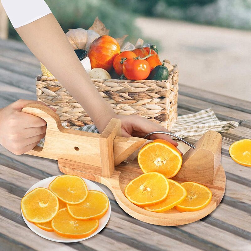 Wooden Sausage Salami Guillotine Slicer Cutter with Blade& Safety Lock Peg, Food Cutters Kitchen Gadget for Home