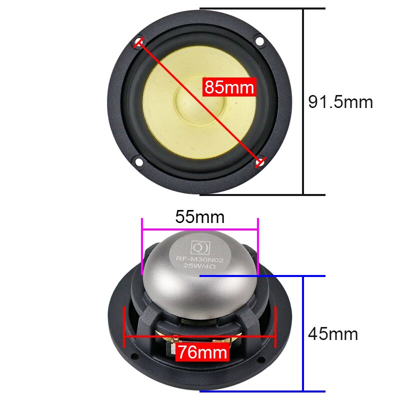 HIFI 3 Inch Midrange Speaker Car 3 Way Home Speaker High Sensitivity (Bamboo Cotton Fiber + Neodymium + Cast Aluminum Frame) 1