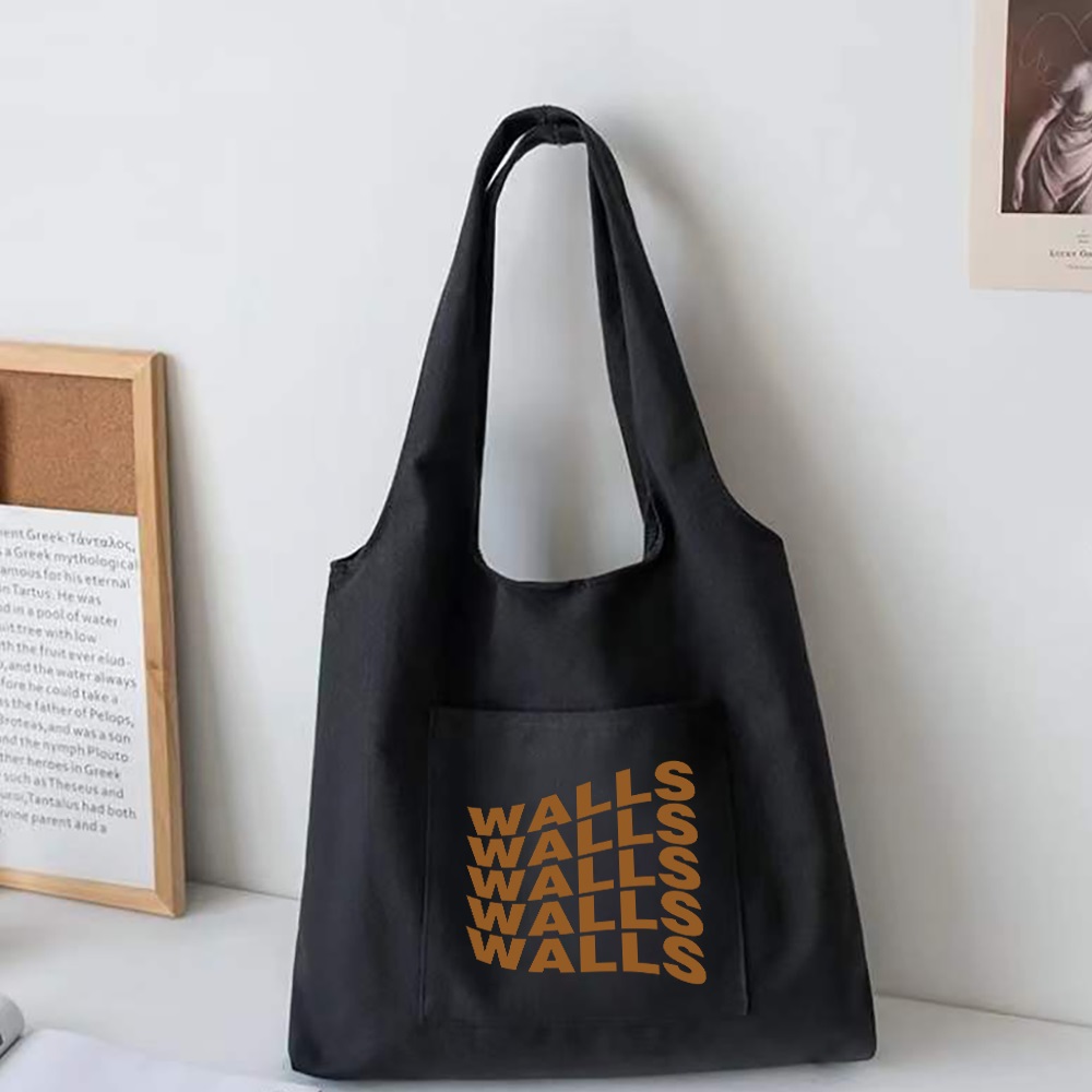 Trendy Boodschappentassen Opvouwbare Dames Canvas Schoudertassen Muren Gedrukt Student Shopper Tassen Travel Totes Werk Handtas: 5Walls014