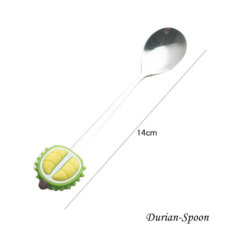 Fruit Shape Fruit Fork Spoon Silicone + Stainless Steel Fruit Fork Peach Durian Avocado Dessert Spoon: Durian-Spoon