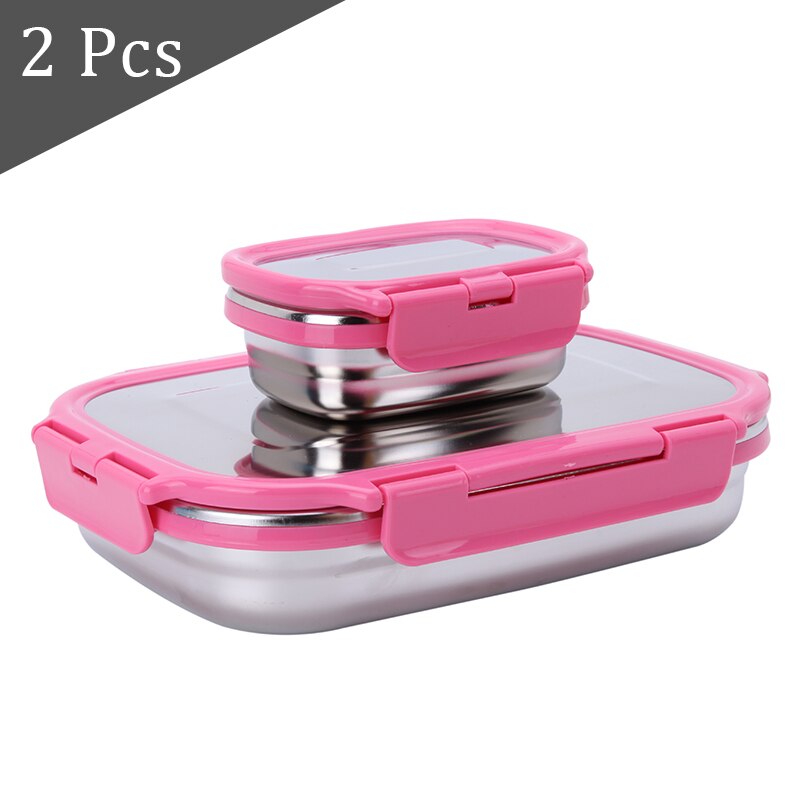 2 Stuks Lunchbox Voor Kids Volwassenen 304 Rvs Bento Snack Vergrendeling Doos Voedsel Container School Office Outdoor Opslag doos: Pink