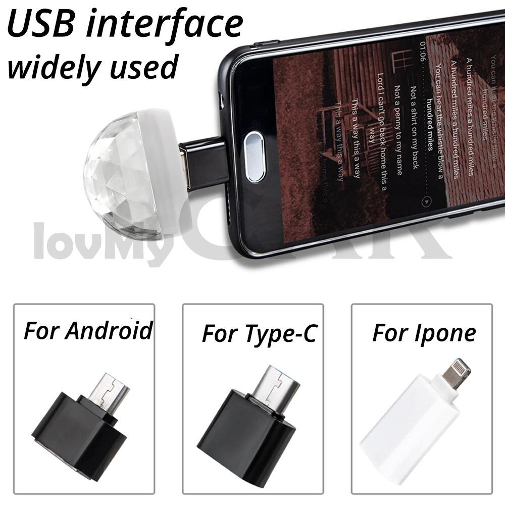 Fargerik mini 5v 3w usb ambient biltilbehør party rgb led lys innendørs for dj bærbar med magisk sceneeffekt hvitt skall