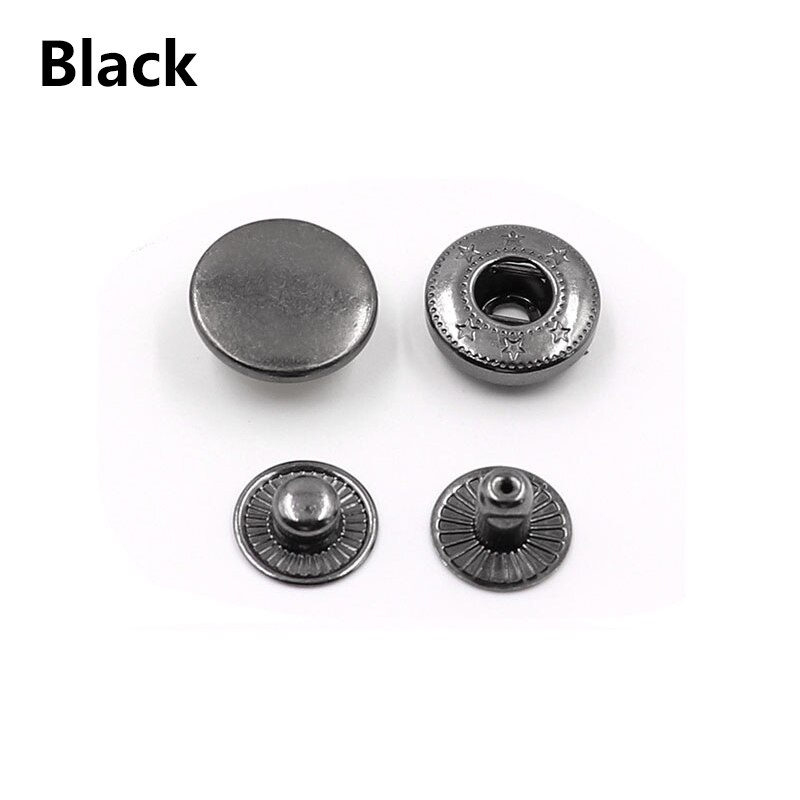 10 Sets 10-20mm Copper Material Four Buckle Pack Metal Press Studs Sewing Button Snap Fasteners Sewing Leather Craft Clothes Bag: Black Color / 20mm