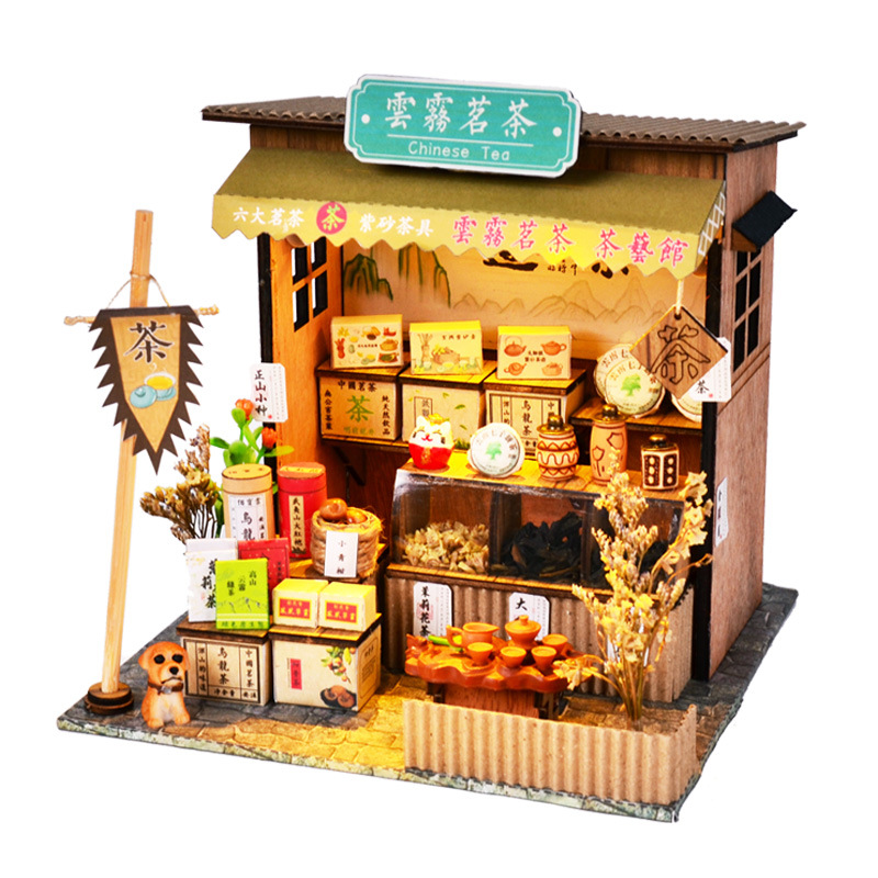 Chinese Style Japanese Style House wooden hand-assembled Street View theater DIY ornaments food and play model toys: ZH05