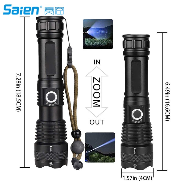 LED Flashlight High Lumens Brightest Light with XHP-50 LED, USB Rechargeable Flashlight with Power Indicator Zoomable Flashlight