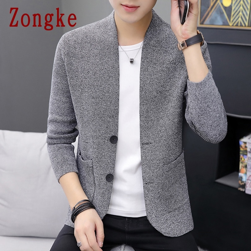 Zongke solid cardigan herr kläder stickad tröja herr kläder tröjor herr cardigan 2022 spring m -2xl