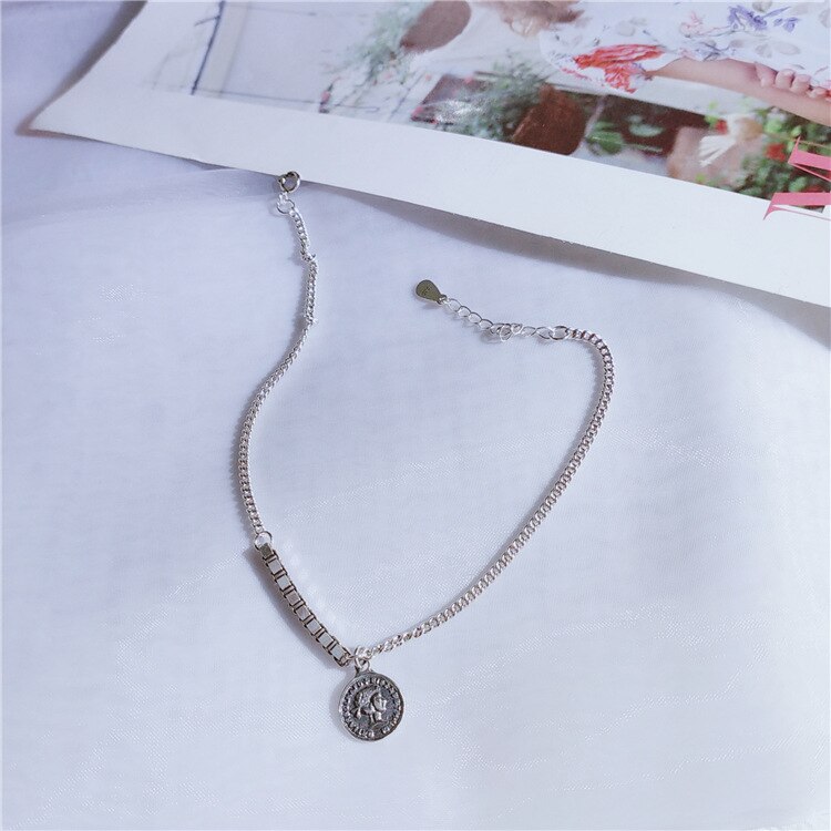 Trendy Het Hoofd Van Koningin Hanger Anklebracelet Echt 925 Sterling Zilveren Vrouwen Enkelband: Default Title