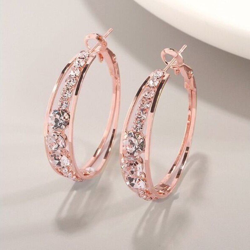 Requintado criativo oco preto geométrico circular luxo zircão brincos de ouro feminino casamento noivado jóias presente: rose gold-1pairs