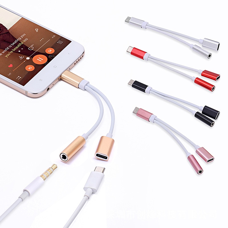 USB-C to 3.5 AUX Audio Cable 2in1 USB Type C to 3.5mm Jack Audio Splitter USB C Earphone Cable Charging Adapter TSLM1
