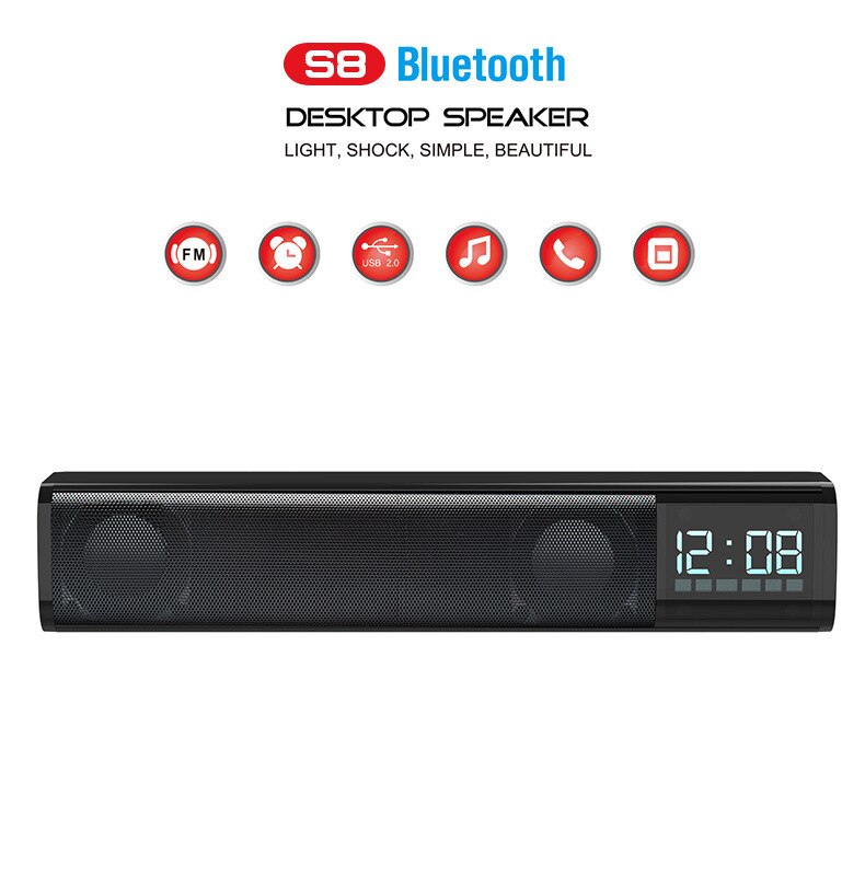 Kabelloser bluetooth-lautsprecher mit  s8 lautsprechern, desktop-pc, handy-multimedia-lautsprecher, subwoofer, wecker und audiofunktion