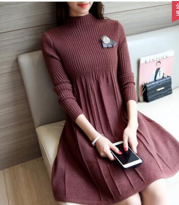 Korean Knit Sweater Dress Women Clothing Autumn Winter Slim Pullover Knit Dress Warm Casual Sweater: Purple / M