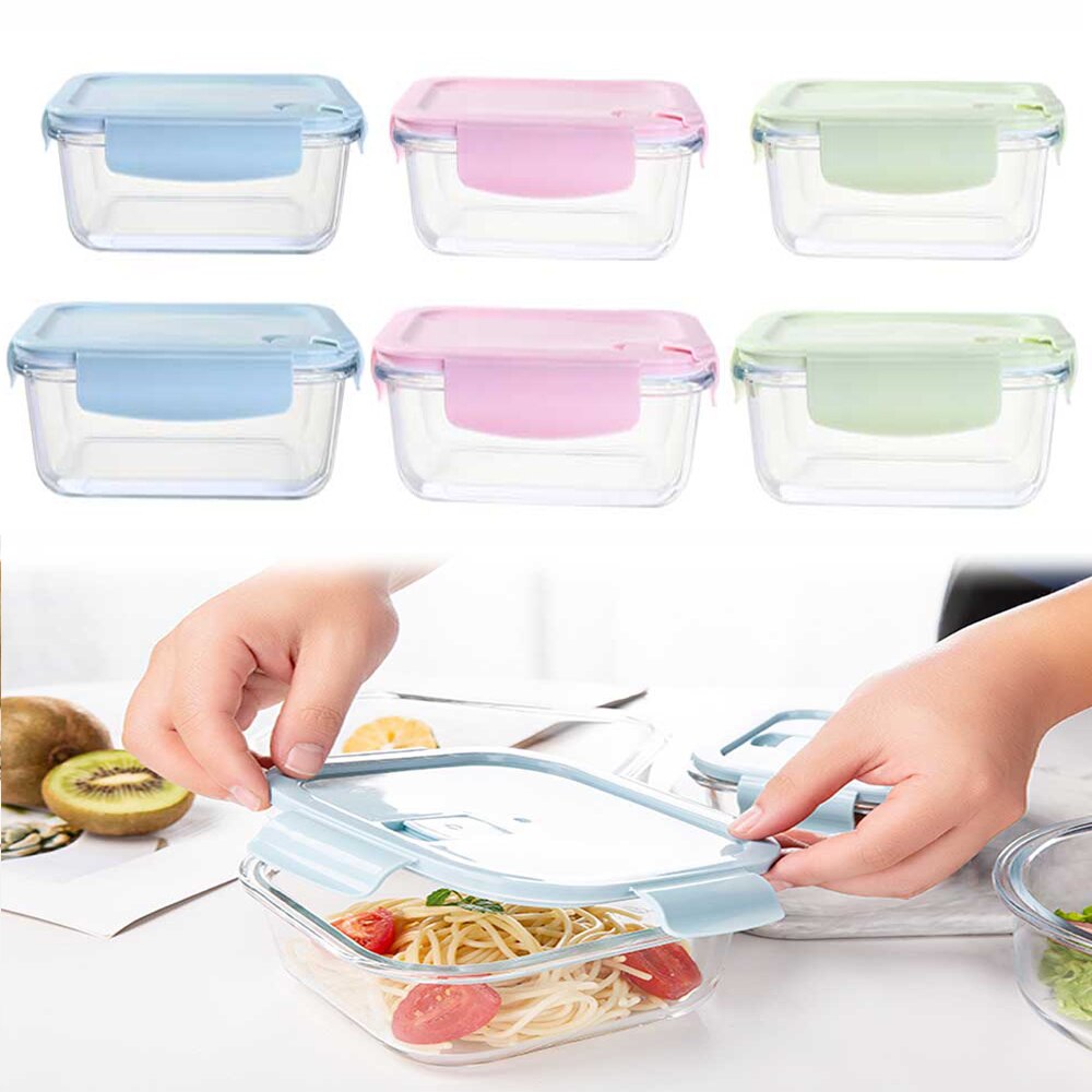 1PC Borosilicate Glass Food Storage Containers Airtight Lid Container Microwave Oven Freezer Dishwasher Safe Container Lunch Box