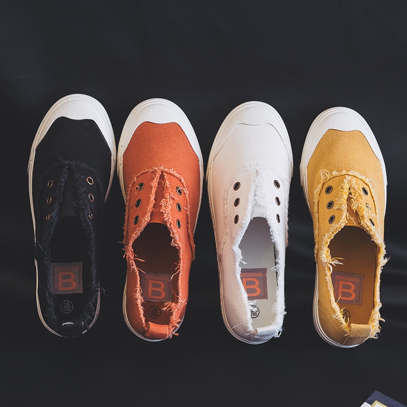 Dam loafers vit kortfattad grundläggande stil enfärgad slip on lady spring vulkaniserad sko canvas tyg sneakers snygga 35-40