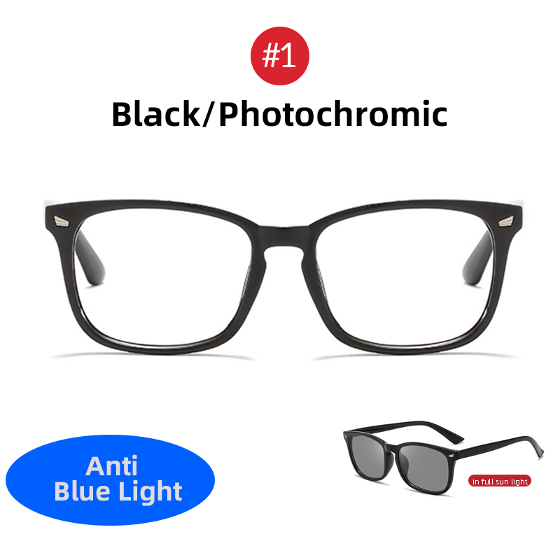 Gafas fotocromáticas clásicas con bloqueo de luz azul para hombre, lentes cuadradas que cambian de Color, antirayos azules, para ordenador, camaleón: Multicolor