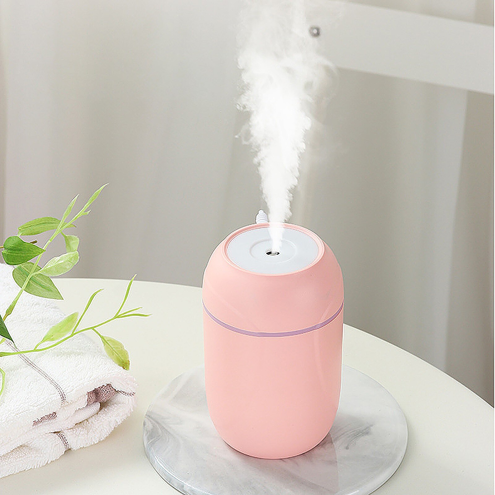 300Ml Cool-Mist Waaier Luchtbevochtiger Aroma Diffuser Nano Spray Led Licht Levensduur Batterij Stille Huishoudelijke Luchtbevochtigers 25 #: Pink 