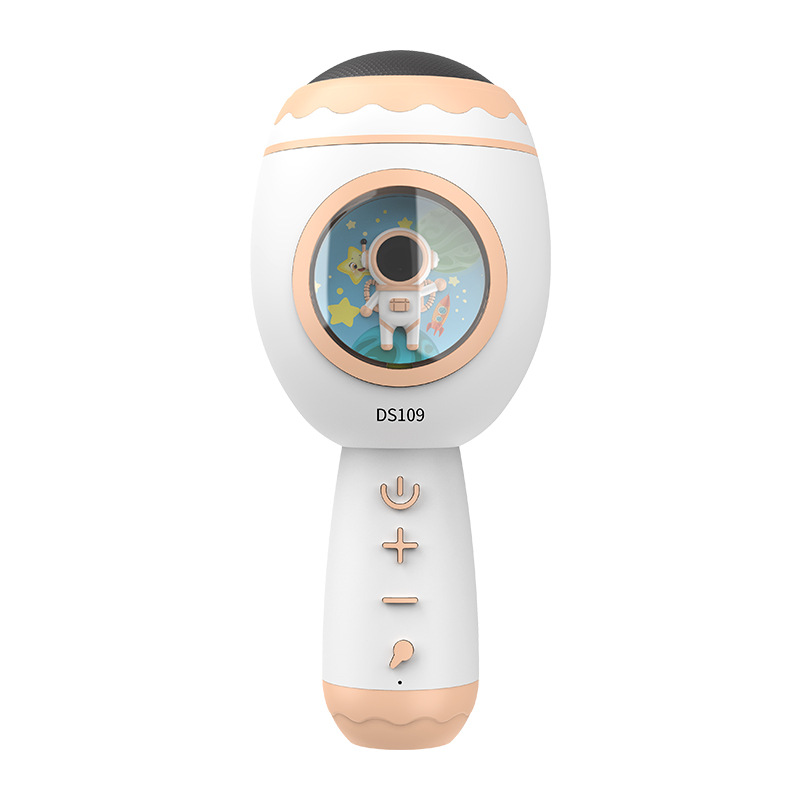 Mini Wireless Bluetooth Microphone Cartoon Microphone Speaker All-in-one Voice Changing Colorful Light Speaker Portable Home KTV: WHITE