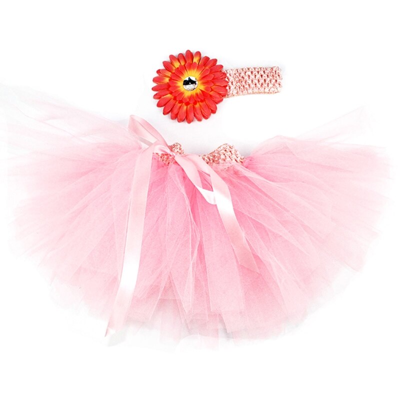 3 Pcs Baby Zuigelingen Mesh Tutu Rok Riem Bloem Hoofdband Set Pasgeboren Fotografie Props Foto Schieten Kleding Outfits: Roze