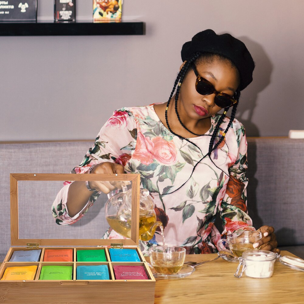 Tea Storage Case Display Tea Multifunction Container Wooden Durable Protective Solid 8 Compartments Storage Box