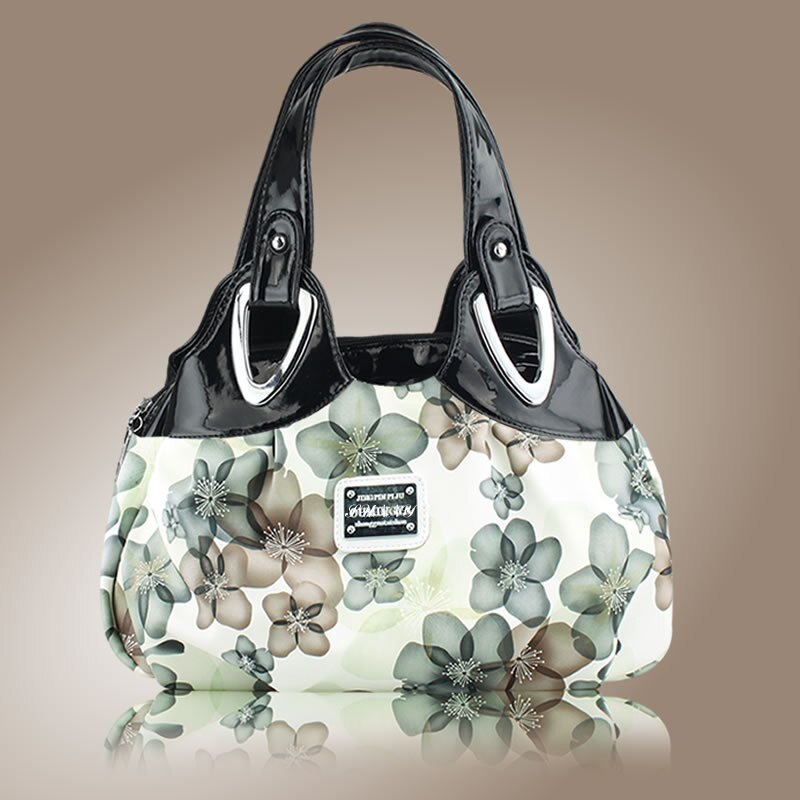 Bolso de cuero con estampado de flores para mujer, bandolera Popular, ZF10181: Black Green