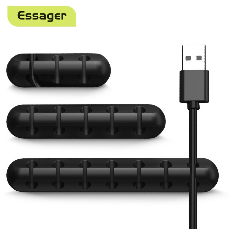 Essager Cable Organizer USB Cable Wire Holder Headphone Earphone Mouse Charger Cord Protector Desk Winder Clip Cable Management