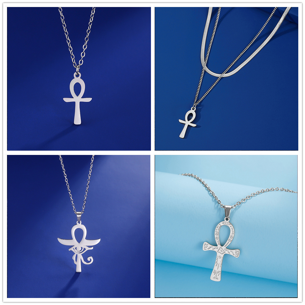 Lucktune Ankh Cruz amuleto egipcio collar de acero inoxidable llave de la vida símbolo crucifijo colgante collar mujeres joyería religiosa