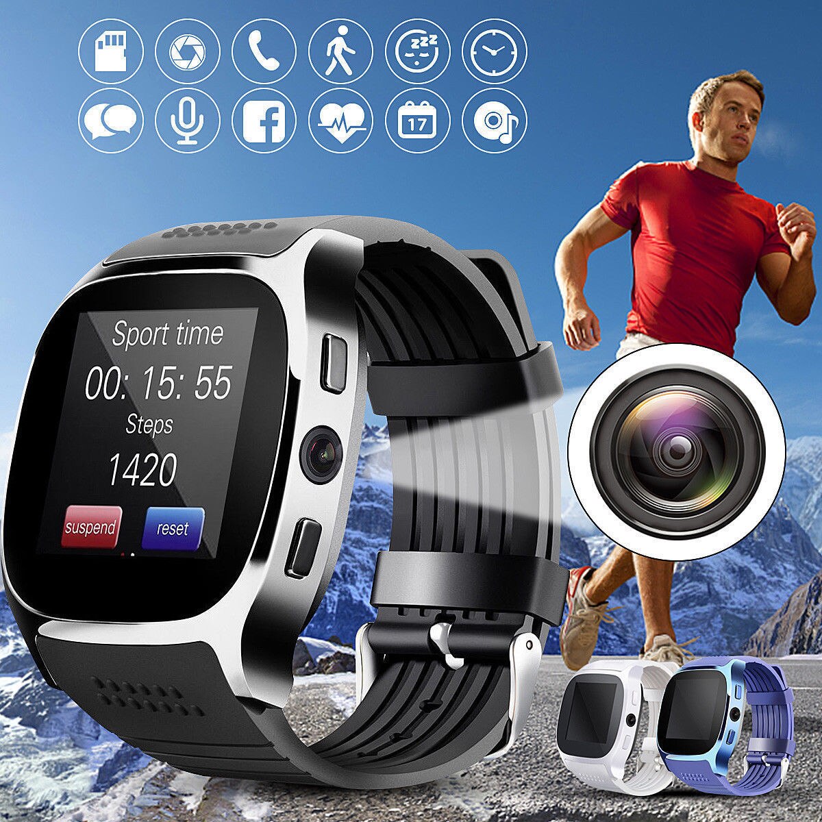 T8 Model Bluetooth Smart Horloge Telefoon Polshorloge Fitness voor Android en iOS