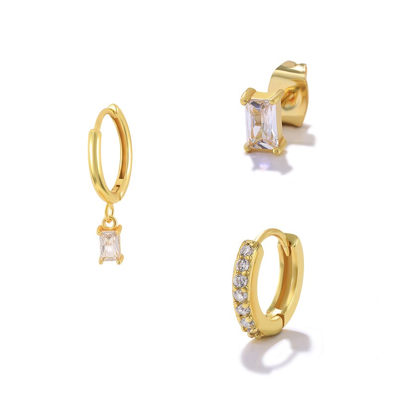 AIDE 3 piezas para mujer, Pendientes colgantes de circón verde, negro, blanco y púrpura, aros chapados en oro, joyería de: C