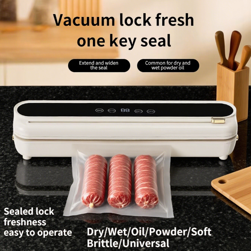 Elektrisk vakuumpakker til køkken, tør, våd, opbevaring af mad, indbygget skærer, berøringsknap, nem forsegling af mad, husholdningsapparat