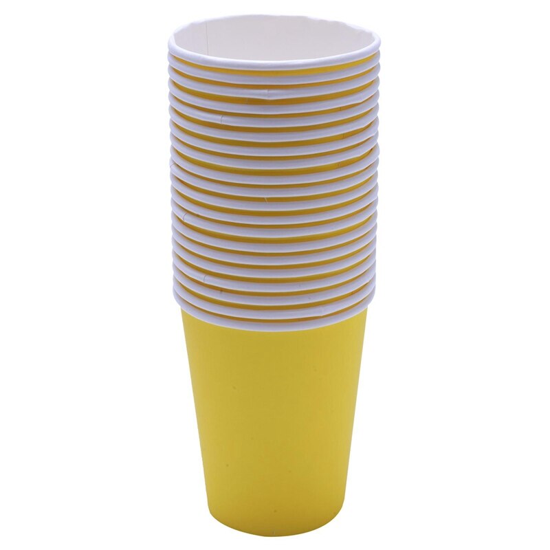 40 Paper Cups (9Oz) - Plain Effen Kleuren Verjaardagsfeestje Servies Catering (Zwart & Geel)