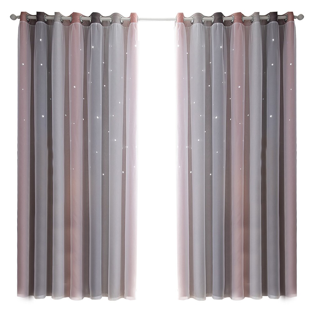 Polyester huis gradiënt romantische ster gordijnen dubbele laag ring extra lang verduisterend raam woonkamer buiten