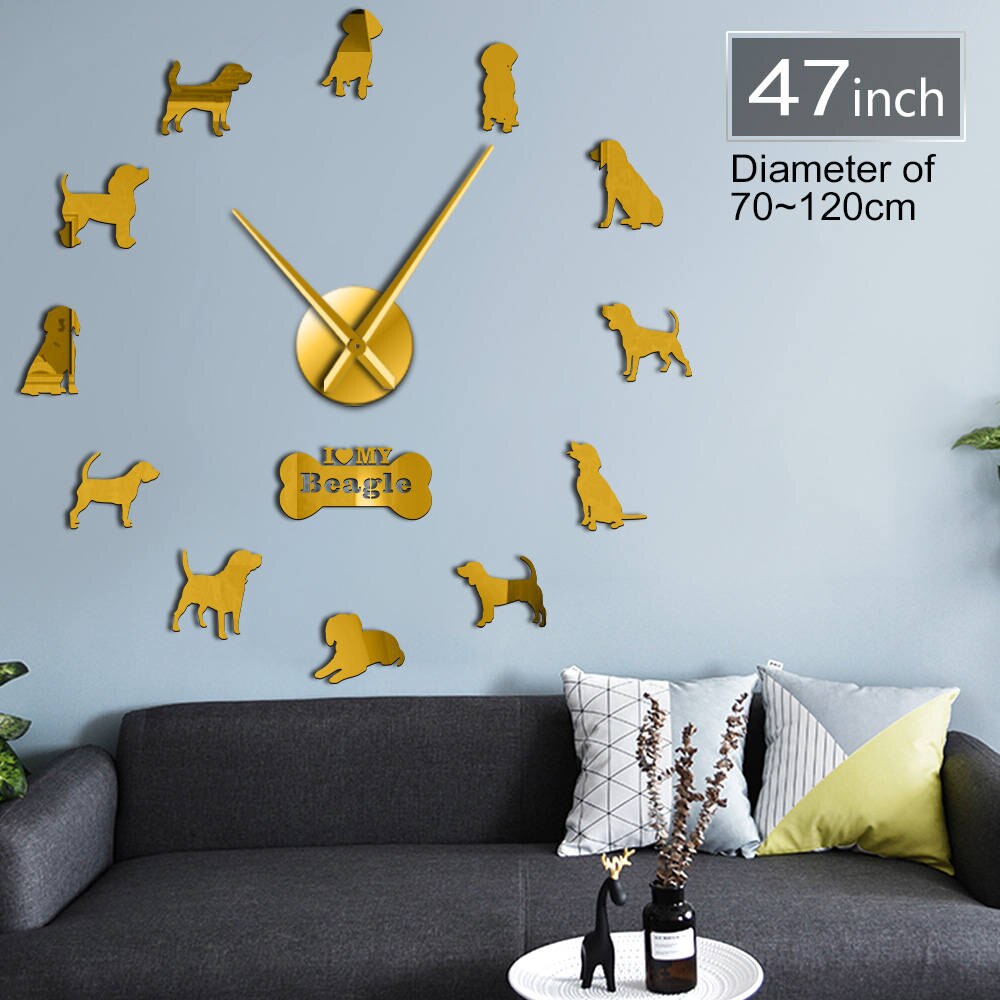 Marshall Beagle Portrait Oversized 3D DIY Wall Clock For Dog Lovers Quartz Acrylic Mirror Sticker Battery Operated Clock Watch