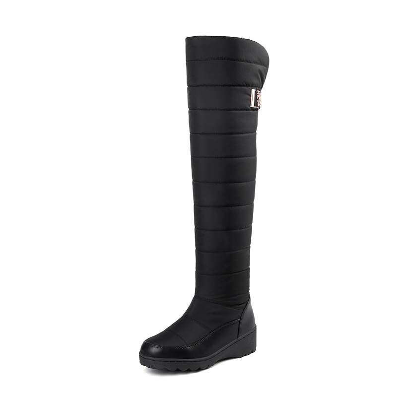 ASUMER grande taille 35-44 bottes de neige femmes garder au bottes d'hiver bout rond plate-forme genou bottes hautes femme chaussures: Black / 4