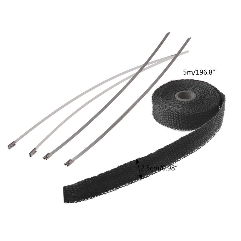 5M Car Motorcycle Turbo Manifold Heat Exhaust Wrap Tape Thermal Stainless Ties