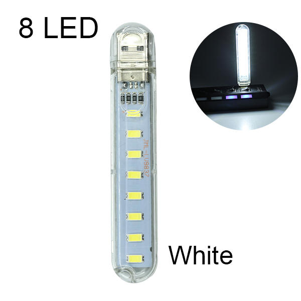 Mini 5v usb led natlys bærbar berøringssensor bordlampe bog læselommelygte natlys til powerbank laptop lampe: 8 led hvide