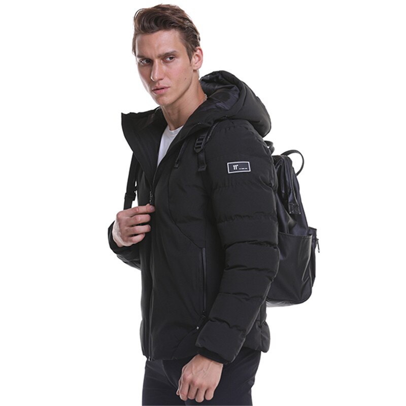 Buitenjas voor heren en dames, verwarmde jas met lange mouwen, verwarmde jas met capuchon, warme winterthermische kleding, waterdichte ski-jas: Zwart / Ik