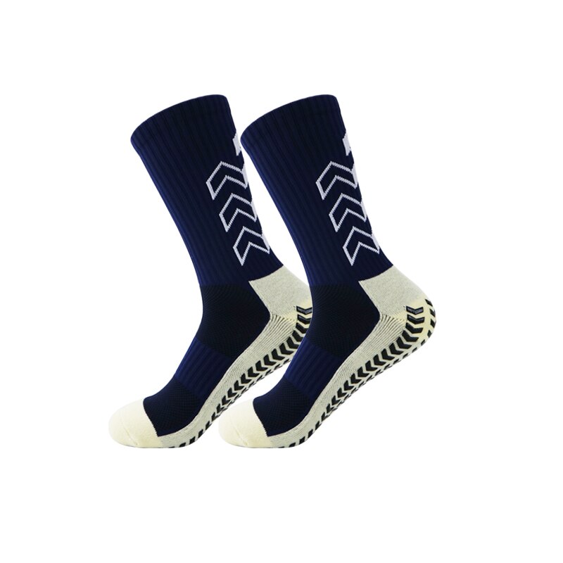 Fußballsocken, rutschfest, weich, atmungsaktiv, für damen und herren, mit verdickter frotteesohle: Marineblau