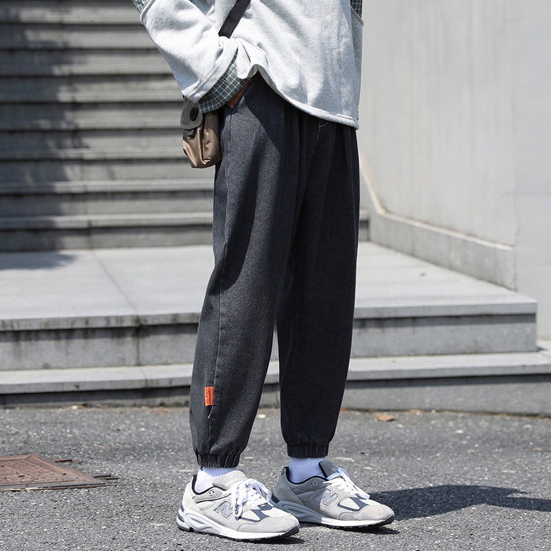 Privathinker Korean Solid Color Men Jeans Hip Hop Men's Streetwear Joggers Plus Size Man Casual Harem Pants Trousers: Black / 5XL