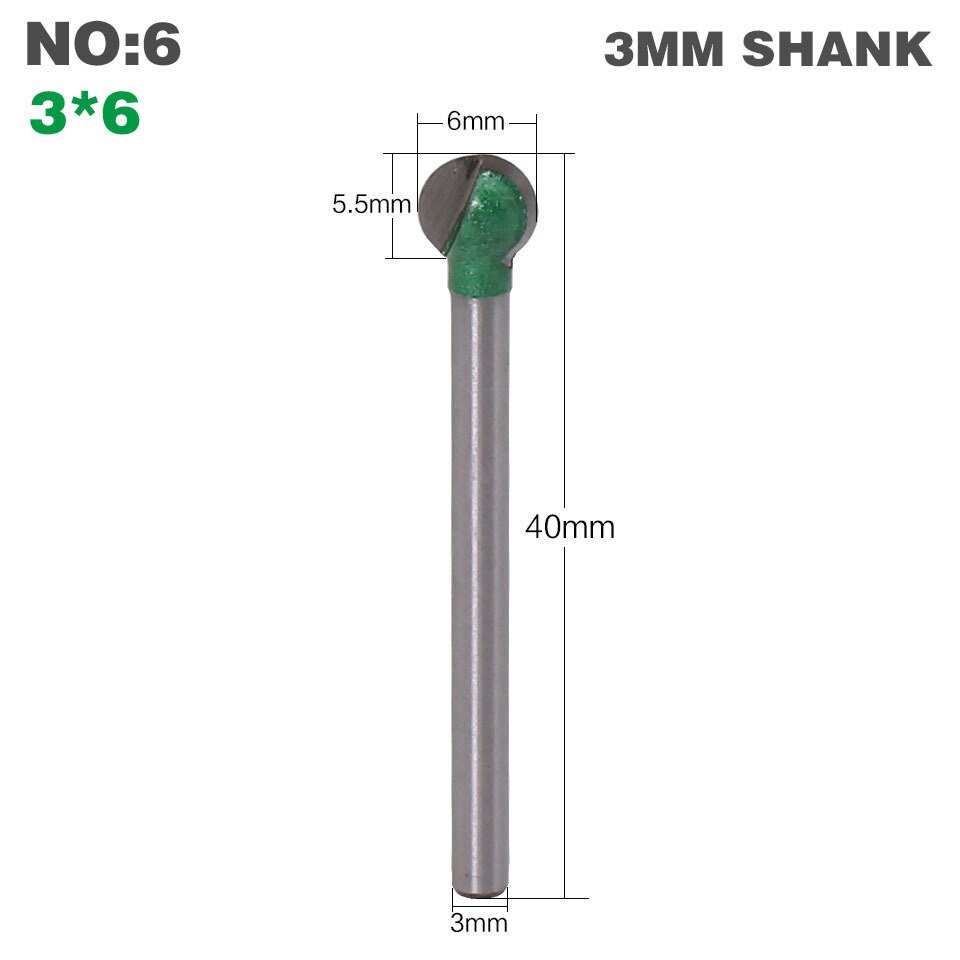 1PC 3MM 6MM Shank Milling Cutter Wood Carving Ball Nose Round Carving Cove CNC Milling Radius Core Tungsten Carbide Router Bit: 06