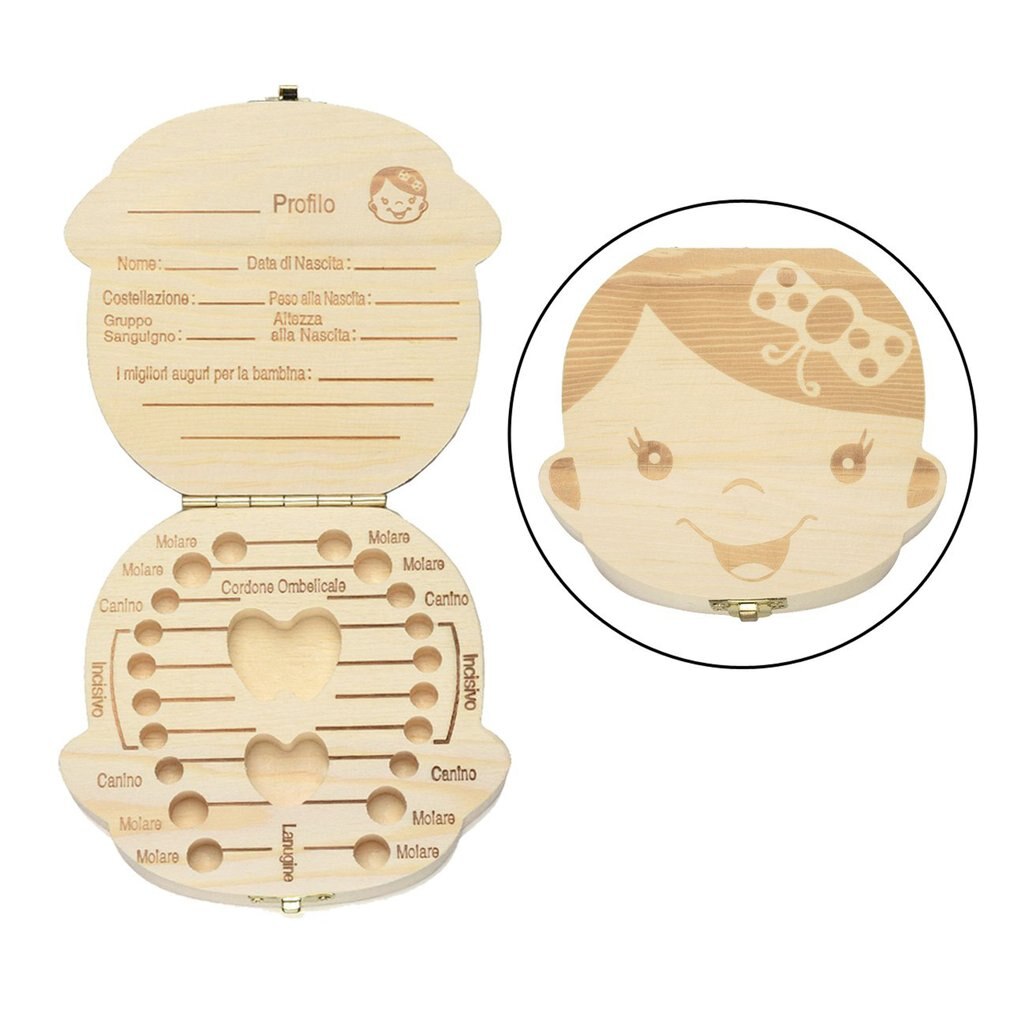Wooden Baby Kids Tooth Storage Box English Teeth Umbilical Lanugo Organizer Keepsakes Save Baby Wood Tooth Box Storage