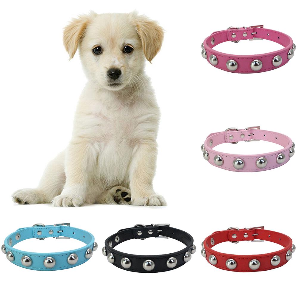 Pet Dog Collar Faux Leather Adjustable Safety Buckle Soft Kitten Neck Strap