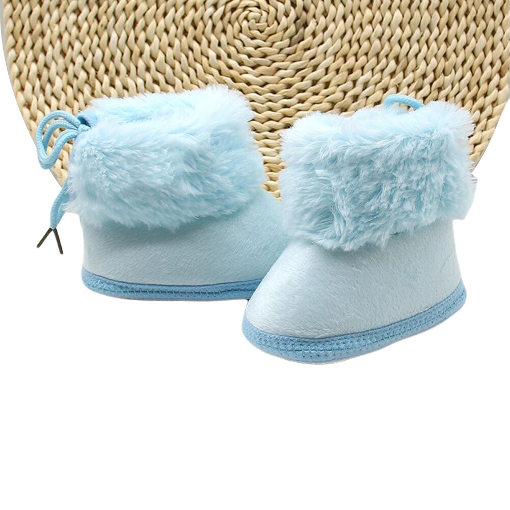 Infant Baby Thick Cotton Snow Boots Anti-Slip Sole Winter Warm Lace Up Sneakers Faux Fur Crib Flat Shoes Winter